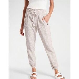Athleta Cabo Tide Linen Jogger Pants Beige Camo Size 4 100% Linen